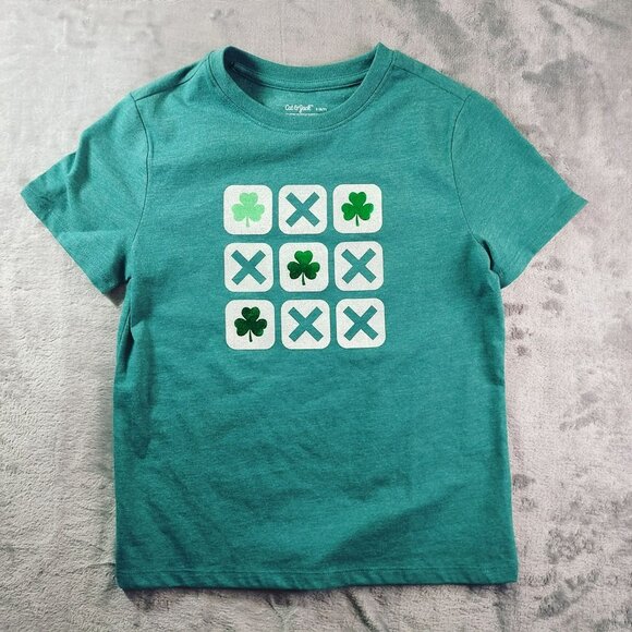 Cat & Jack Kids Tee S 6/7 Green Shamrock Tic Tac Toe Graphic St. Patrick’s Day - Picture 1 of 4